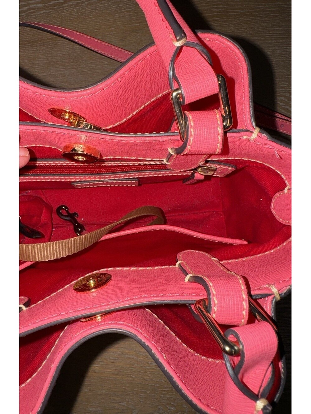 Dooney and Bourke Saffiano Leather Barlow Satchel Bag Pink Gold Hardware - Picture 6 of 9